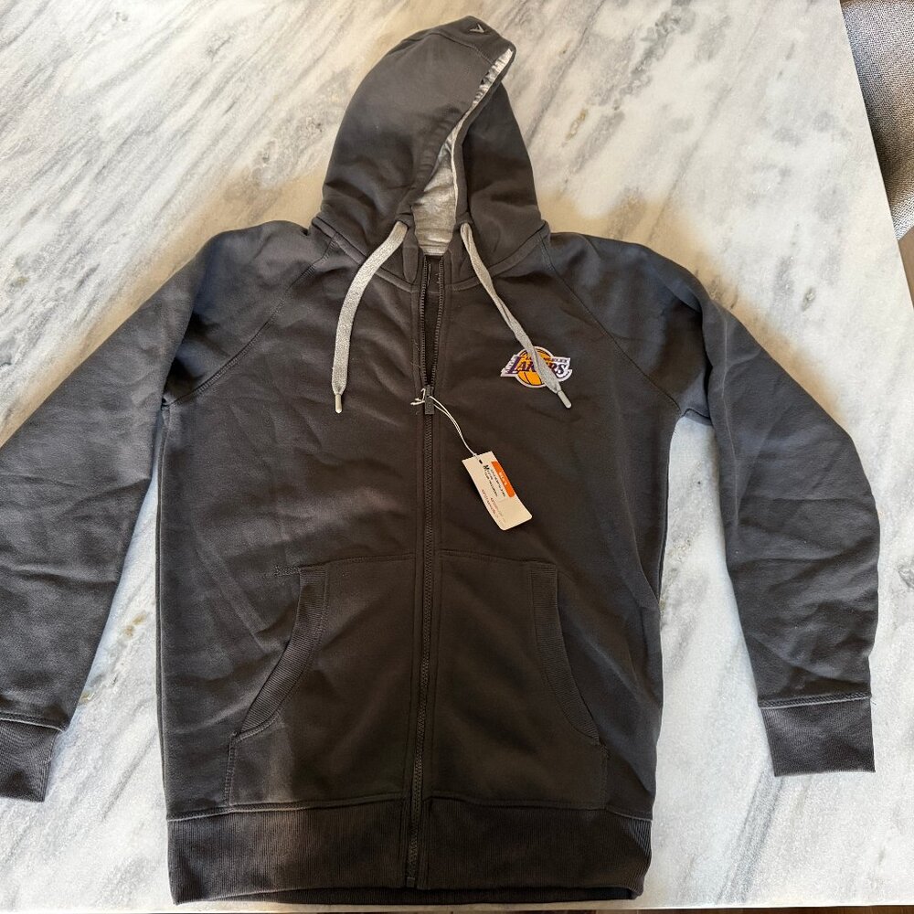 Antigua Los Angeles Lakers Full Zip Hoodie Size M Charcoal Sweatshirt